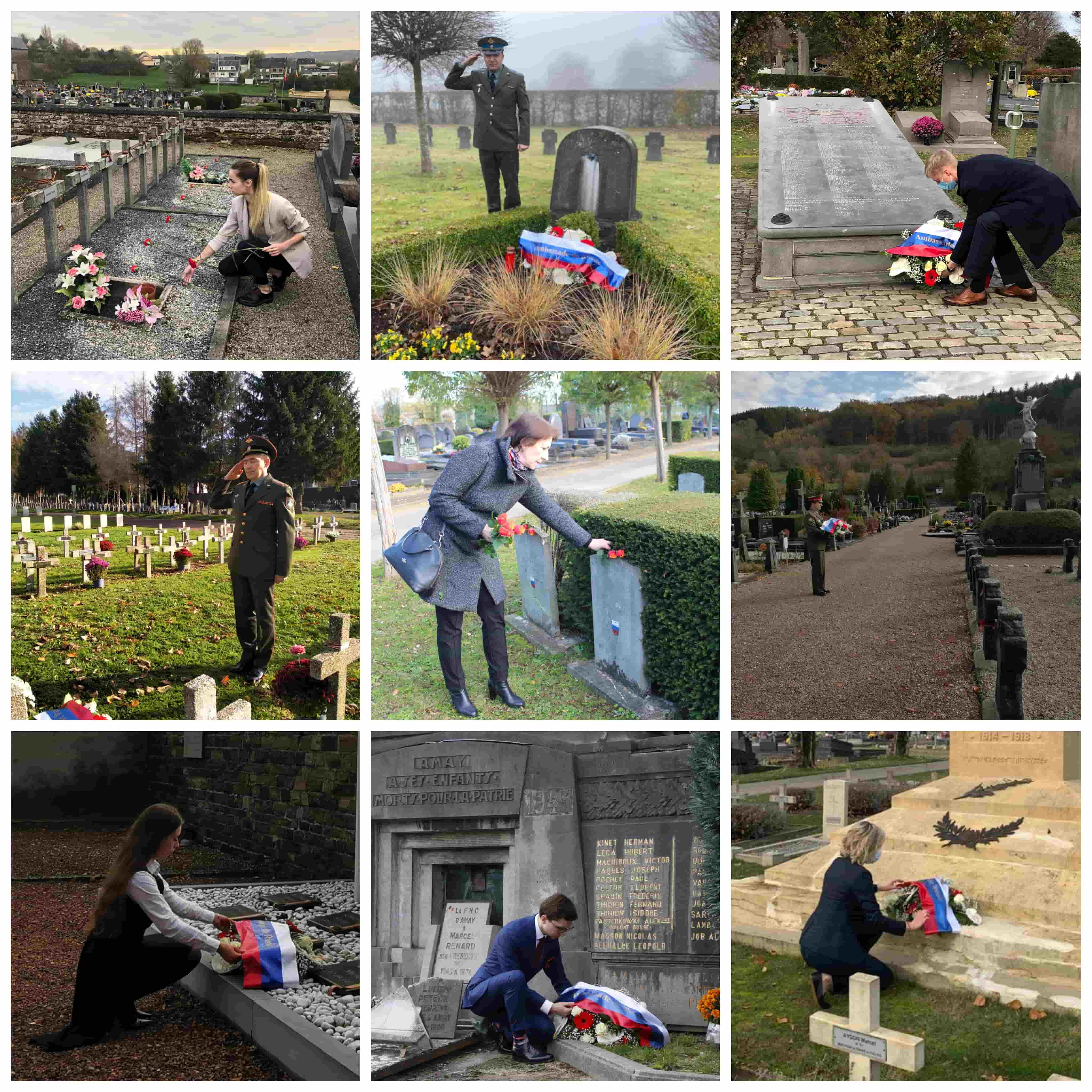 Flower laying ceremonies at WWI graves